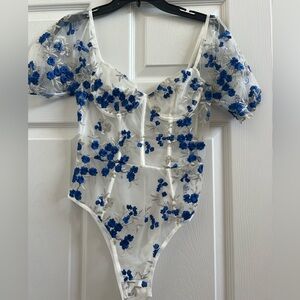 White and blue sheer bodysuit